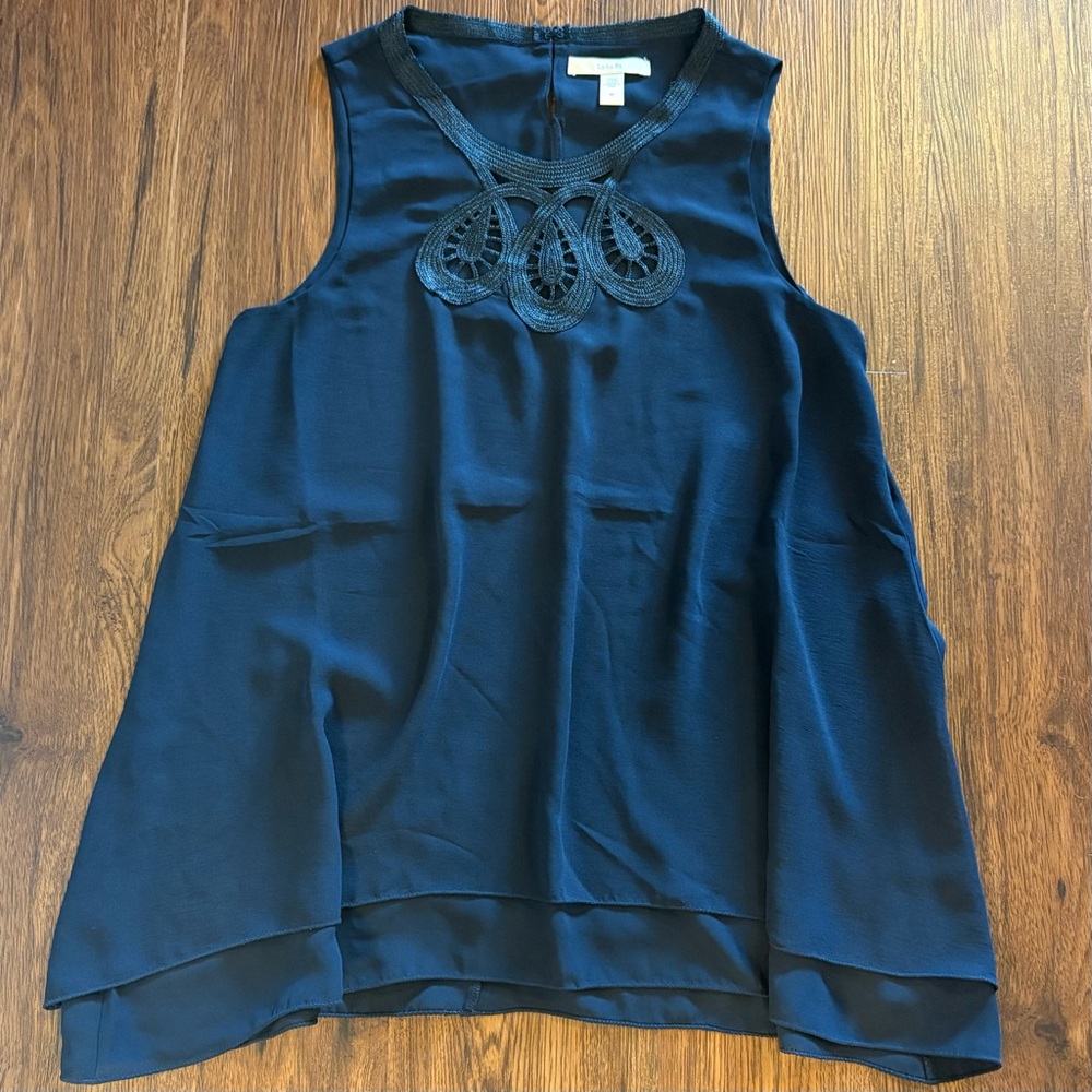 Lark & Ro Navy Sleeveless Blouse with Crochet Detail